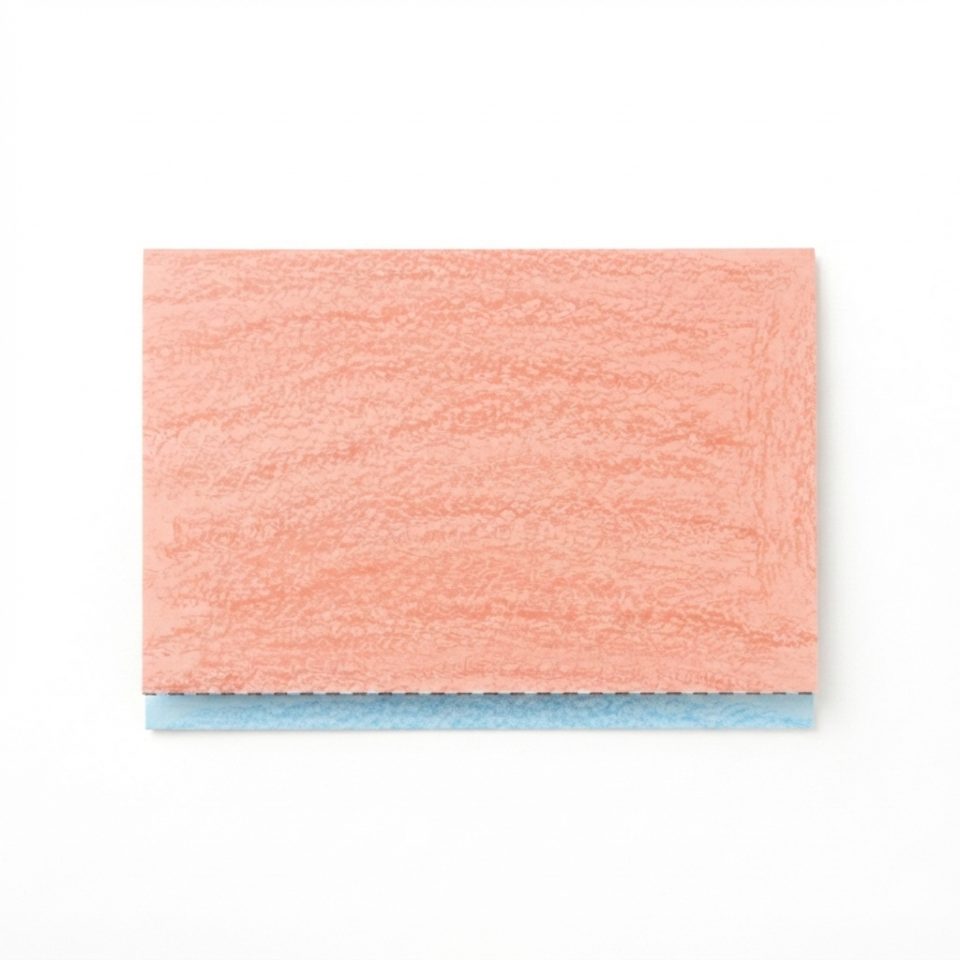 The coral and blue paper folded in half into a wide rectangle, with a thin blue edge below it.